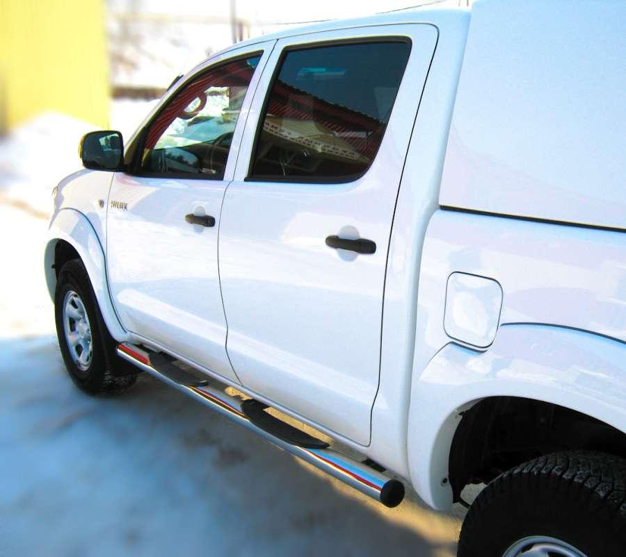 Пороги труба d76 с накладками вариант 2 для Toyota Hilux, Slitkoff TLT-0000082