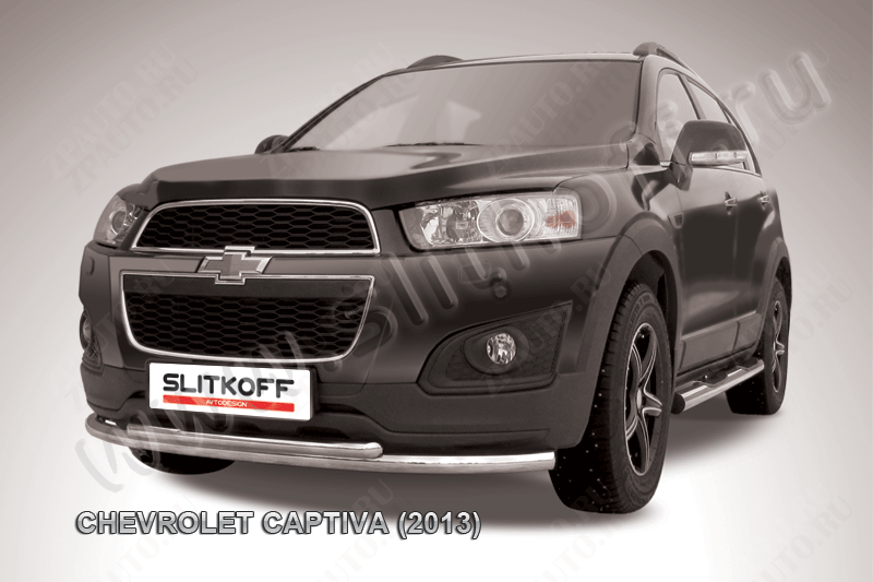Защита переднего бампера d57+d42 двойная радиусная Chevrolet Captiva (2013-2016) Black Edition, Slitkoff, арт. CHCap13-003BE