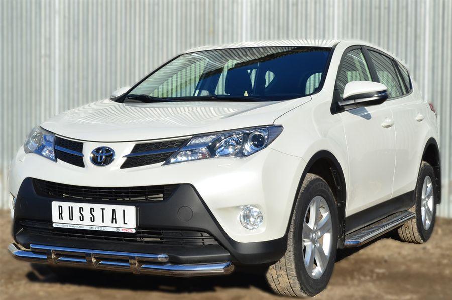 Защита переднего бампера d57/d42 с декоративными элементами для Toyota RAV4 2012, Slitkoff TR4Z-001280