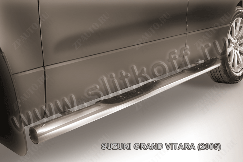 Защита порогов d76 с проступями Suzuki Grand Vitara (2005-2008) Black Edition, Slitkoff, арт. SGV05009BE
