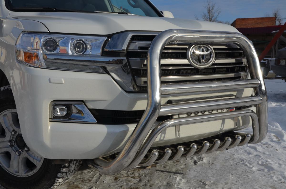 Защита переднего бампера скоба высокая+акула для автомобиля TOYOTA Land Cruiser 200    2015. TLC200.15.08, Россия