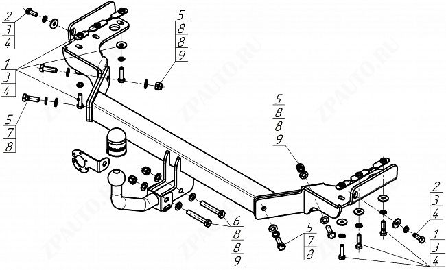 Фаркоп Hyundai Custo V-1,5; 2,0; передний привод; с 2021 г., тип шара A (оцинкованный), MOTODOR, арт. 90921-A