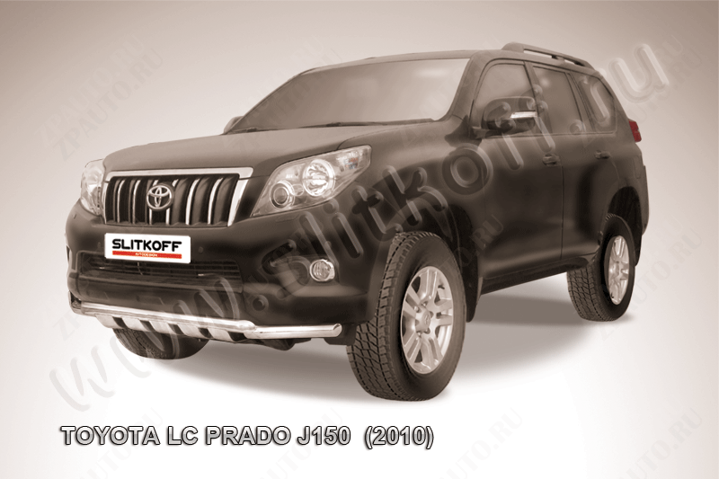 Защита переднего бампера d57+d57 двойная с профильной защитой картера Toyota Land Cruiser Prado J150 (2009-2013) , Slitkoff, арт. TOP023