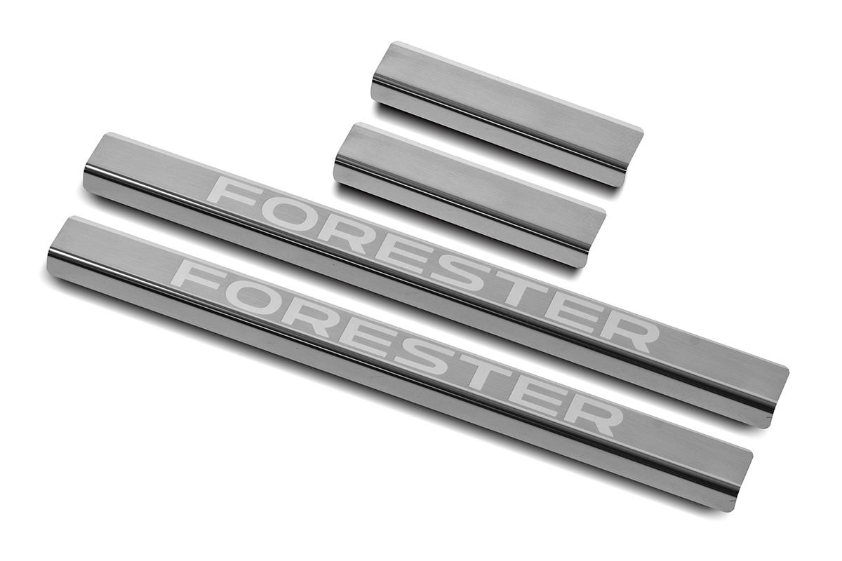 Накладки на пороги RUSSTAL (нерж., шлиф., надпись) SBFOR13-03 для SUBARU FORESTER(SJ) 2016-2018