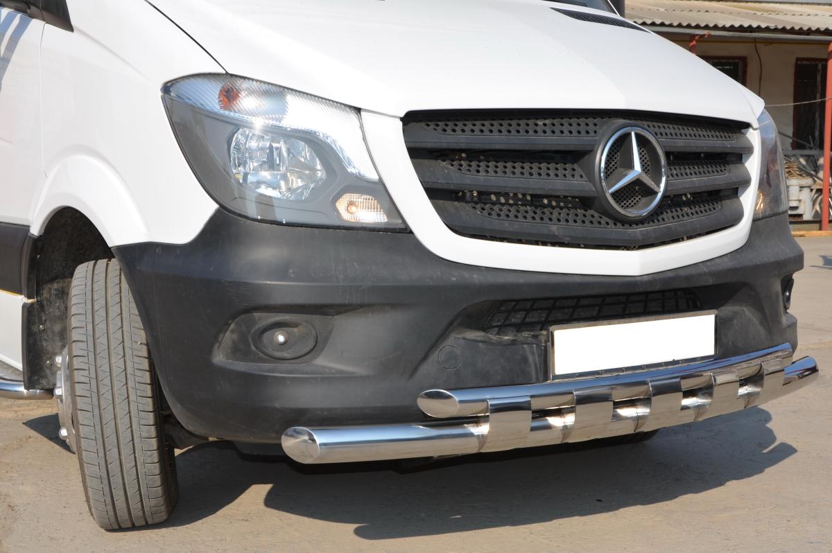 Защита переднего бампера двойная с перемычками для автомобиля Mercedes Sprinter арт. MBS.12.75, Россия