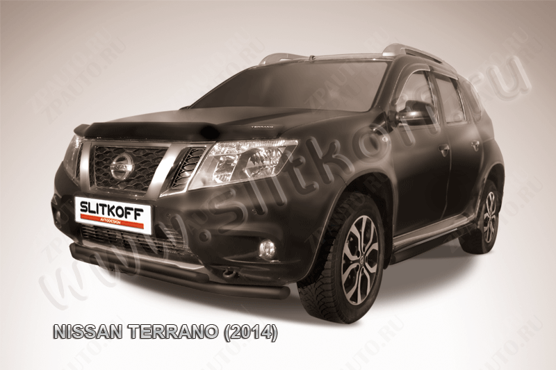 Защита переднего d57+d42 бампера двойная черная Nissan Terrano (2014-2023) , Slitkoff, арт. NTER14-002B