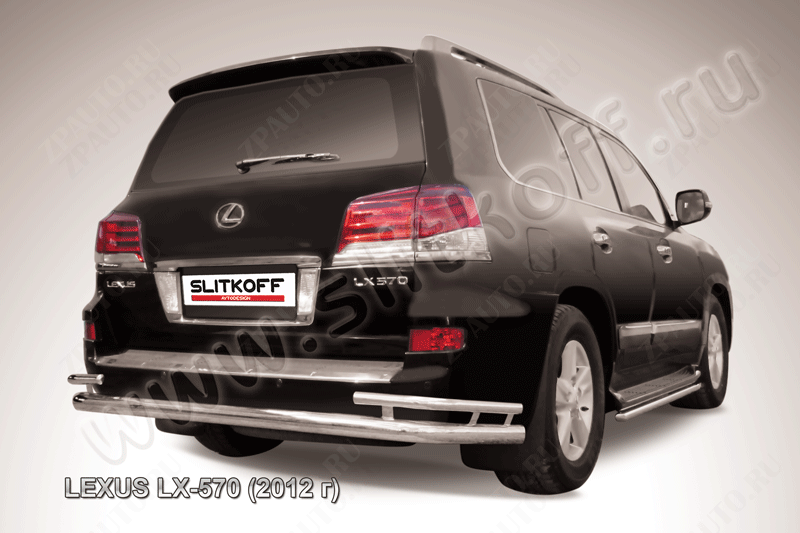 Защита заднего бампера d76+d42 двойная Lexus LX-570 (2012-2015) , Slitkoff, арт. LLX570-12-011