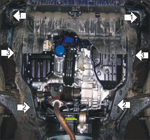 Защита стальная Мотодор (Двигатель, Коробка переключения передач), 2 мм, Сталь для KIA Cerato 2004-2006 арт. 01013