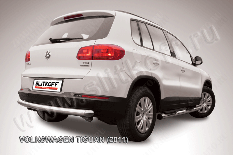 Защита заднего бампера d76 радиусная Volkswagen Tiguan (2011-2016) Black Edition, Slitkoff, арт. VWTIG-009BE
