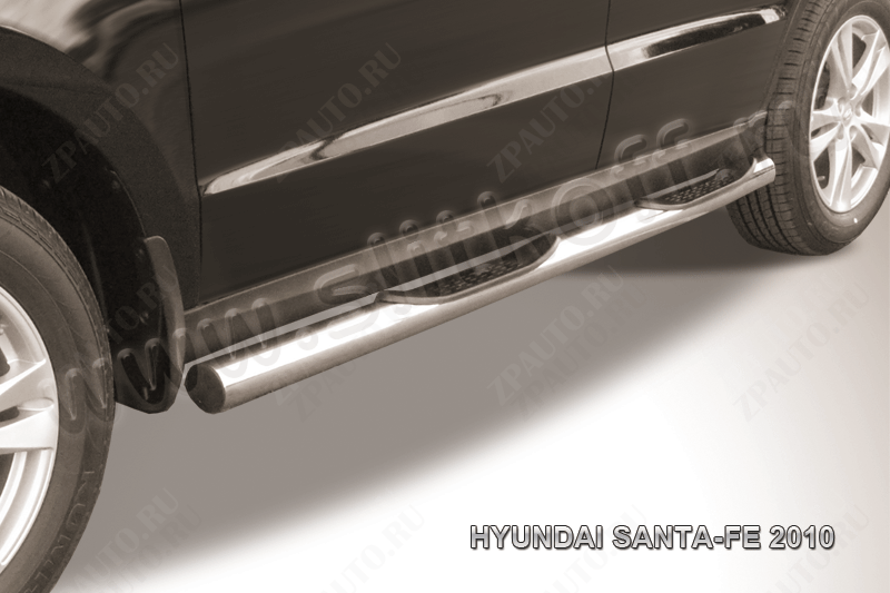 Защита порогов d76 с проступями Hyundai Santa-Fe (2009-2012) Black Edition, Slitkoff, арт. HSFN006BE