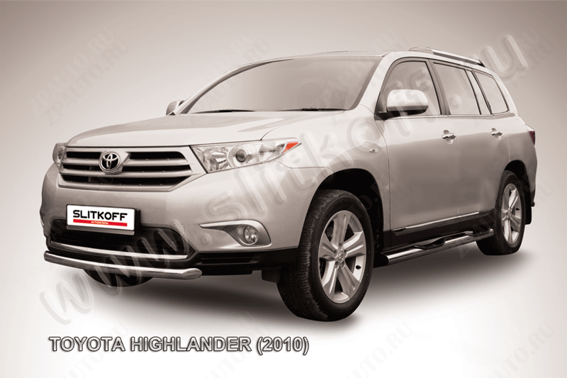 Защита переднего бампера d57 радиусная Toyota Highlander (2010-2013) Black Edition, Slitkoff, арт. THI007BE