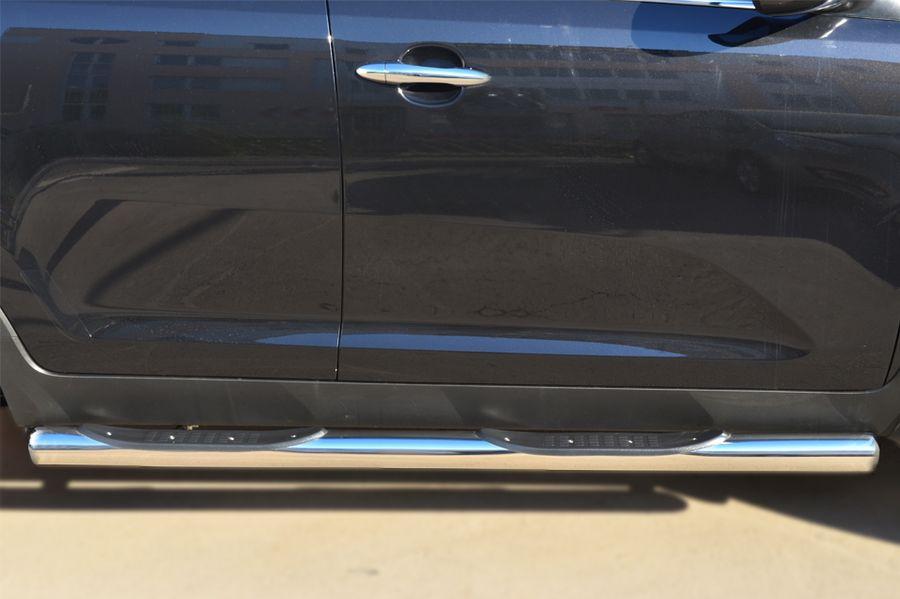 Пороги труба d76 с накладками для KIA Sportage 2010-2015, Slitkoff вариант 3 KSGT-001675