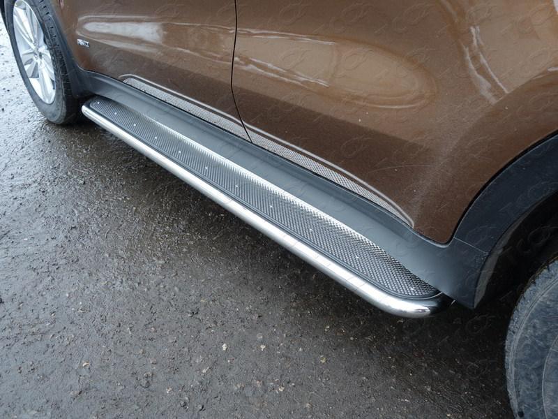 Пороги с площадкой (нерж. лист) 42,4 мм для автомобиля Kia Sportage (QL) 2016-2018, TCC Тюнинг KIASPORT16-12