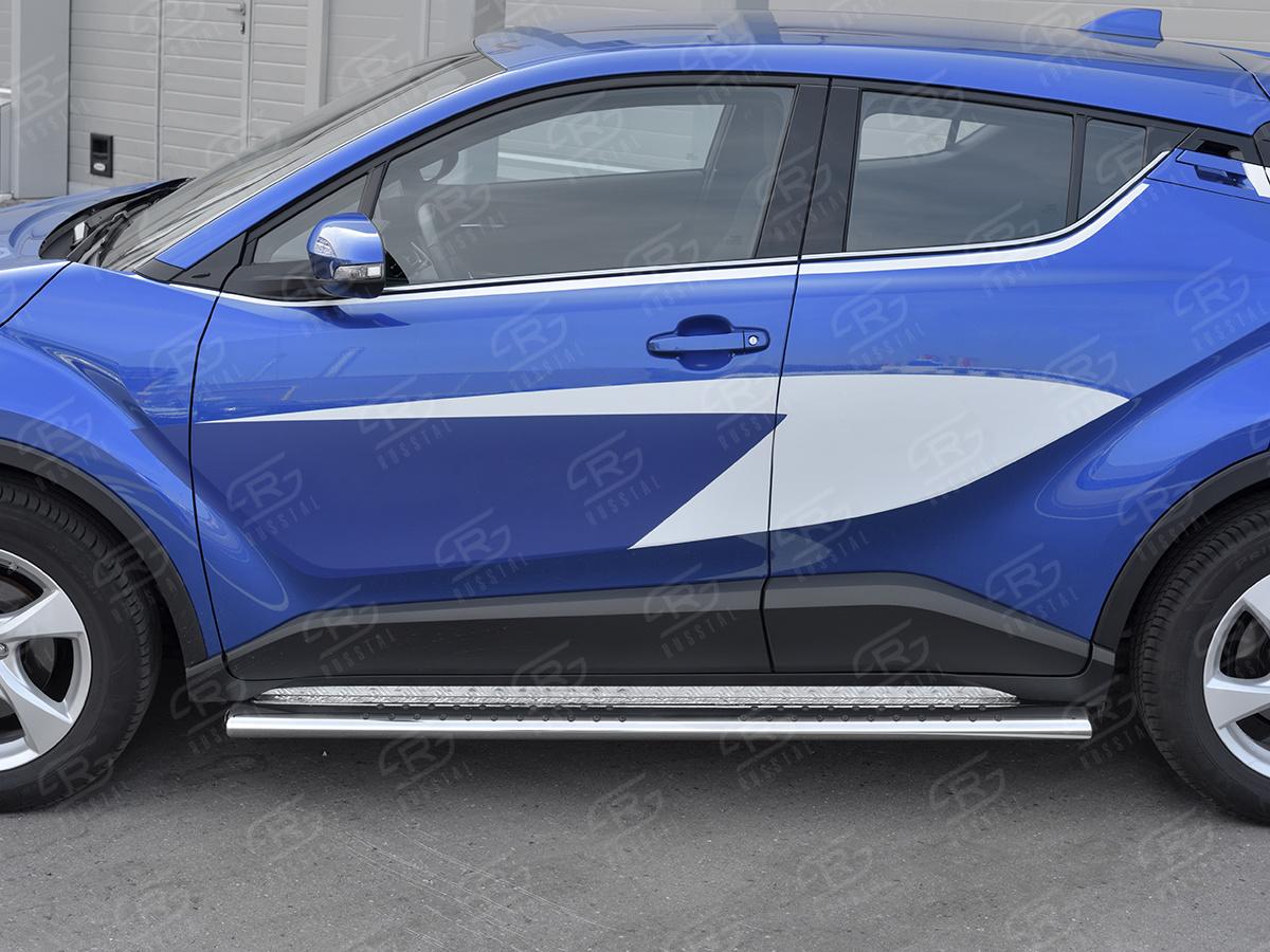 Пороги труба 120х60 овал с проступью TCHO-003029 для автомобиля TOYOTA C-HR 2018-, Slitkoff