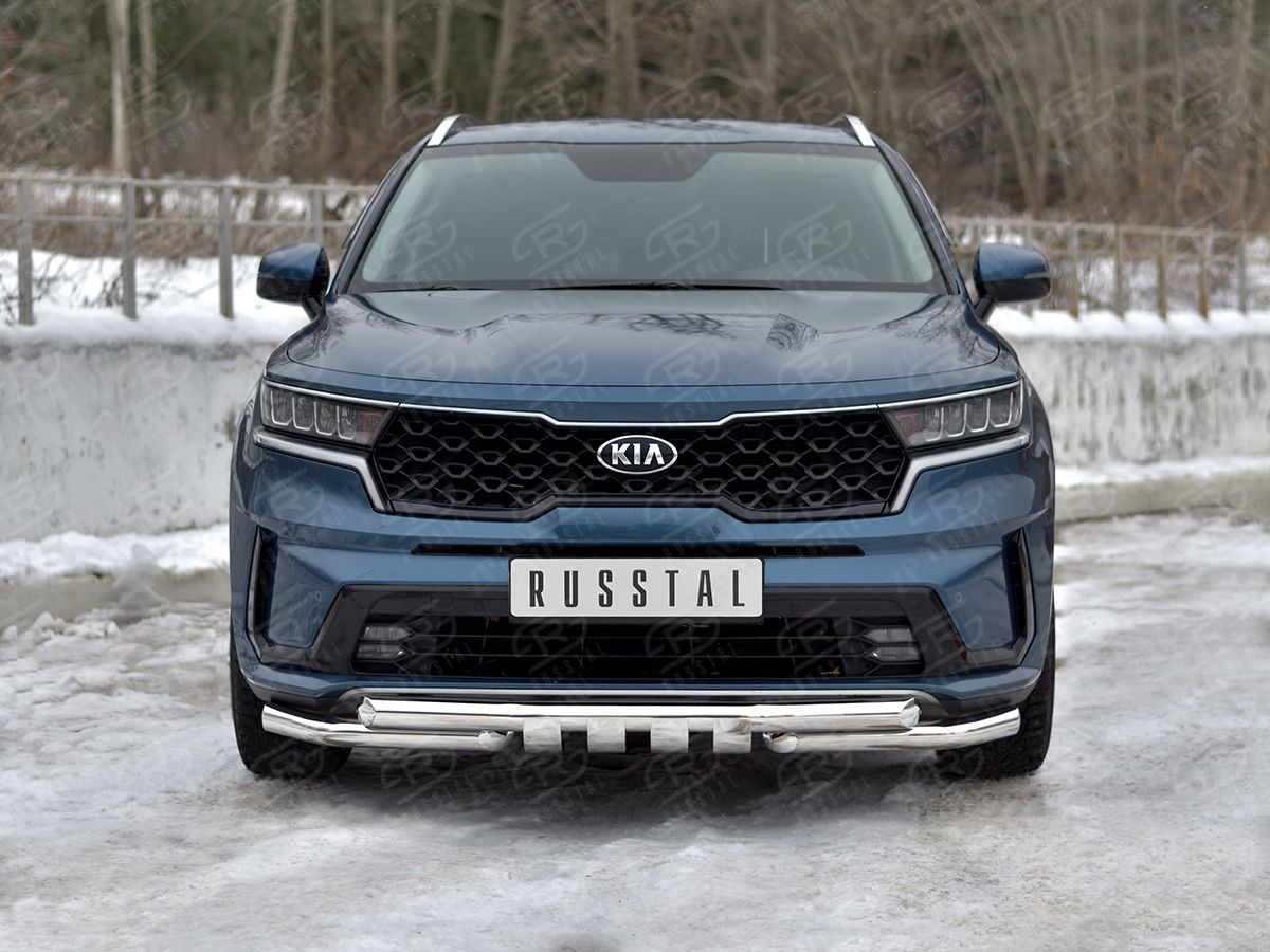 KIA SORENTO 2020- Защита переднего бампера d57 секции-d57 уголки+клыки KSORZ-004016