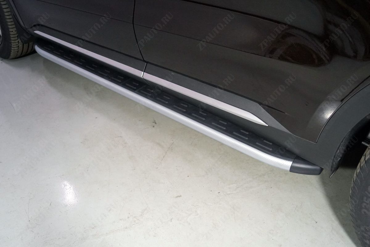 Пороги алюминиевые с пластиковой накладкой (карбон серебро) 2120 мм Haval H5 Diesel 4WD 2024 арт. HAVH524-10SL