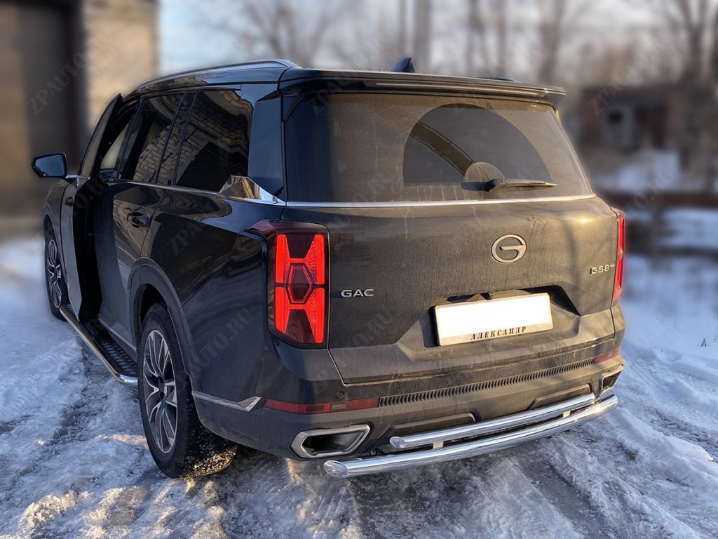 Защита заднего бампера радиусная двойная d-60+43 для автомобиля GAC GS8 2021-наст.вр. арт. GGS8_3.4, Технотек