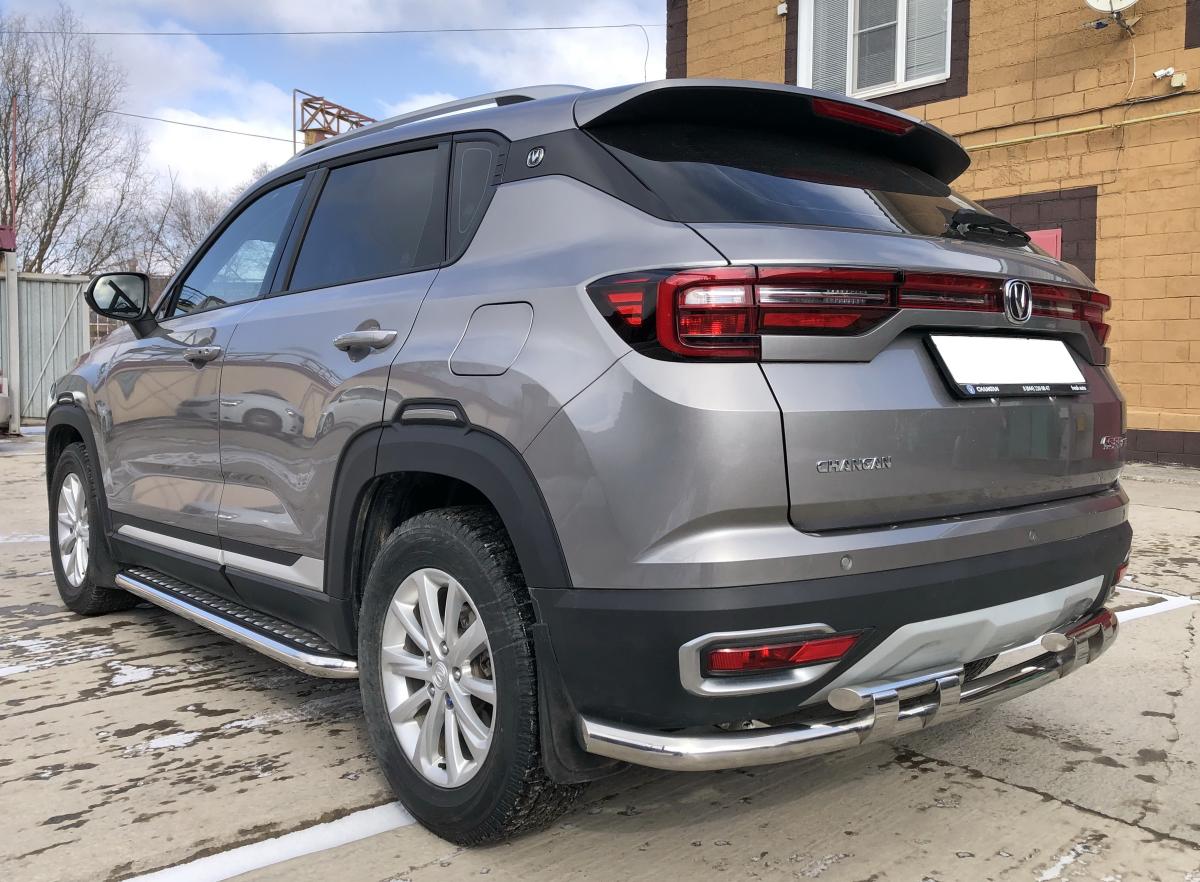 Защита заднего бампера угловая большая двойная с перемычками для автомобиля CHANGAN CS35 Plus арт. CGCS35P.21.25