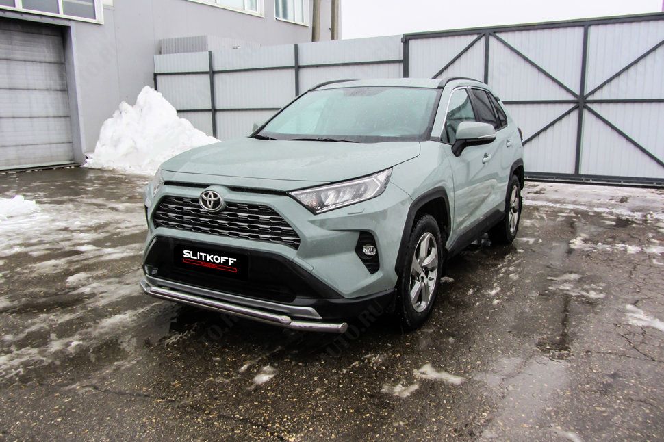 Защита переднего бампера d57+d42 двойная Toyota Rav-4 (2018-2023) , Slitkoff, арт. TR419-001