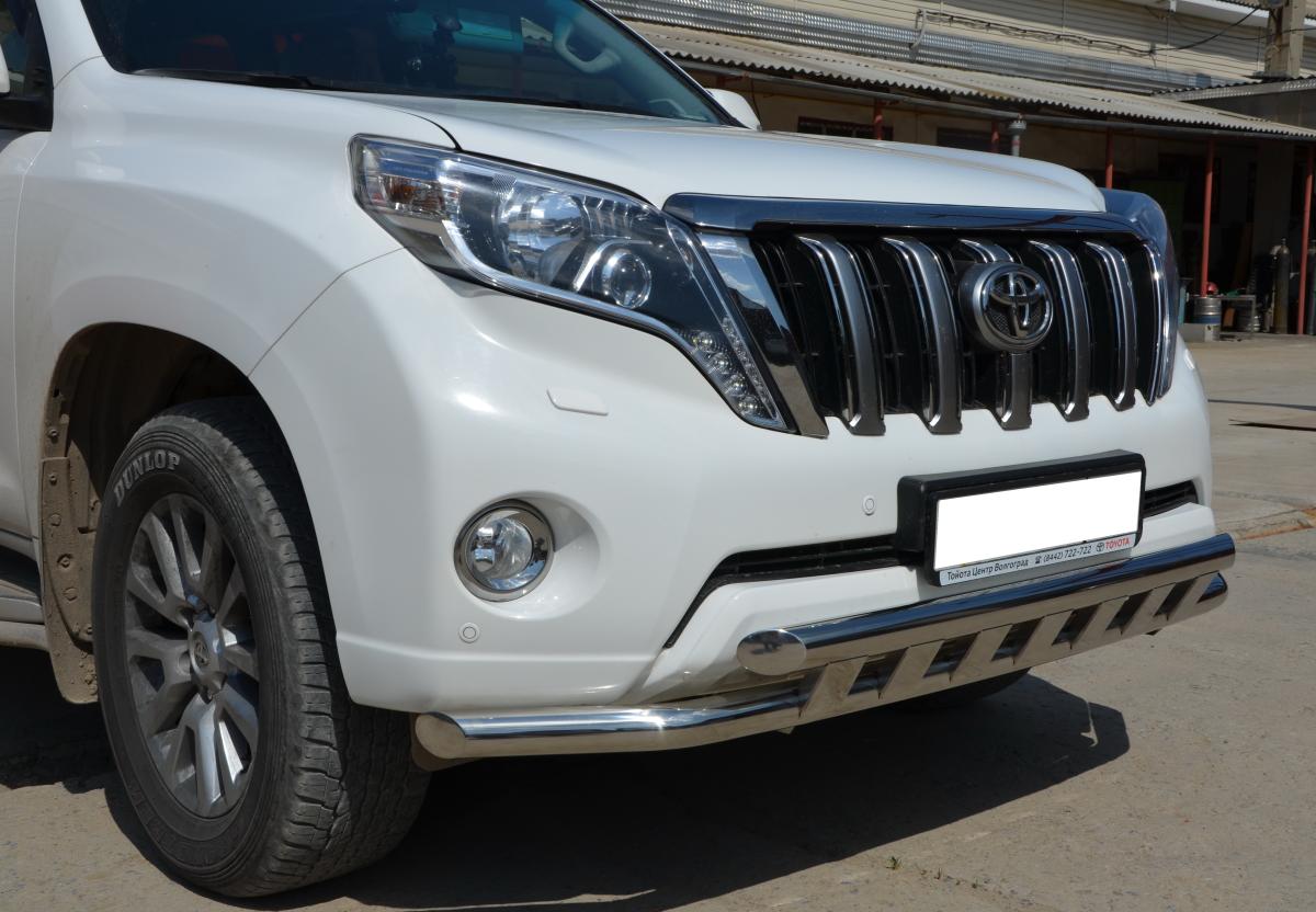 Защита переднего бампера с пластинами d60/60 для Toyota Land Cruiser Prado 150 2013, TLCP150.14.03-1, Россия