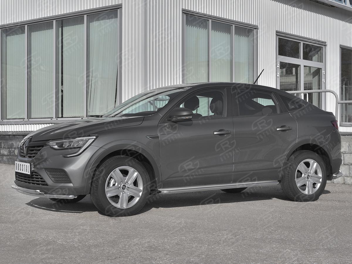 Пороги труба d42 с листом (Лист нерж, проф. нерж) (вариант 3) для автомобиля Renault Arkana арт. RARL-0033183, Slitkoff