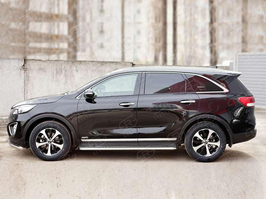 Пороги труба d42 с листом вариант 3 KIA Sorento Prime CRDI 2015, Slitkoff KSPL-0022133