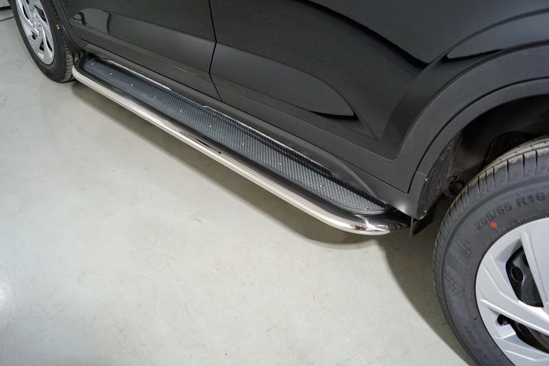 Пороги с площадкой (нерж. лист) 75х42 мм для автомобиля Hyundai Creta 2021- арт. HYUNCRE21-23