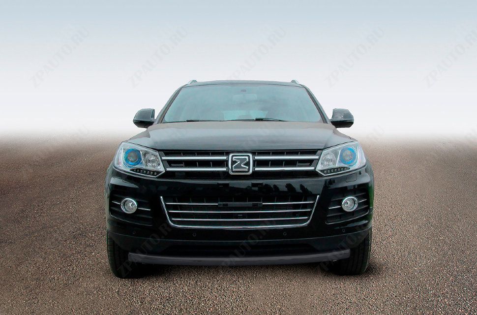 Защита переднего бампера d57 радиусная черная Zotye T600 (2013-2023) , Slitkoff, арт. ZOT-001B