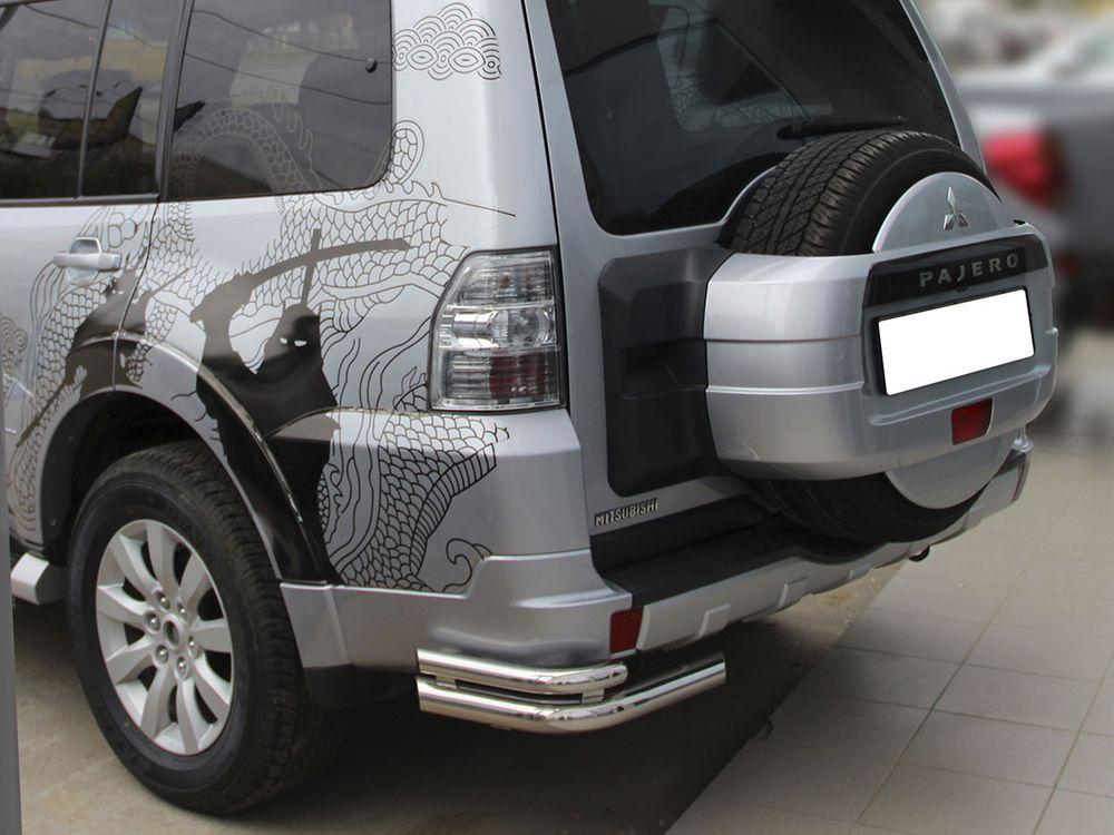 Защита заднего бампера "уголки" d 60+43 для Mitsubishi Pajero 4, Технотек MP_2