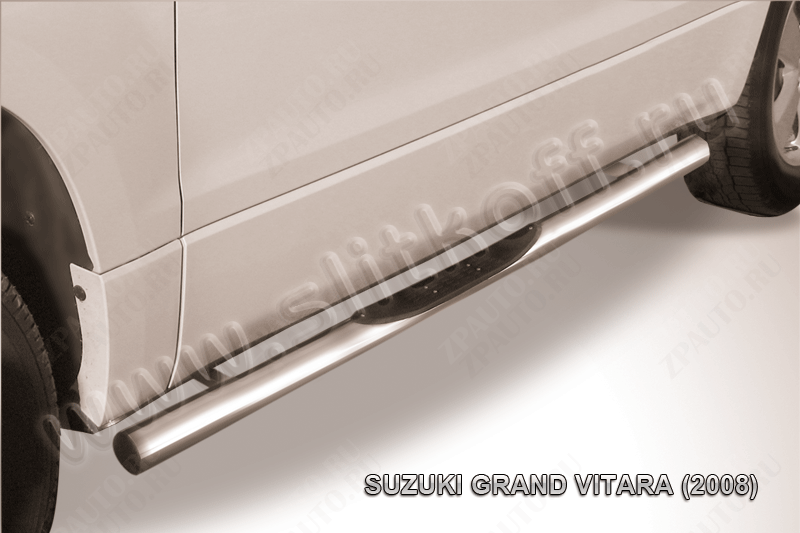 Защита порогов d76 с проступями Suzuki Grand Vitara 3 doors (2008-2012) Black Edition, Slitkoff, арт. SGV3D08009BE
