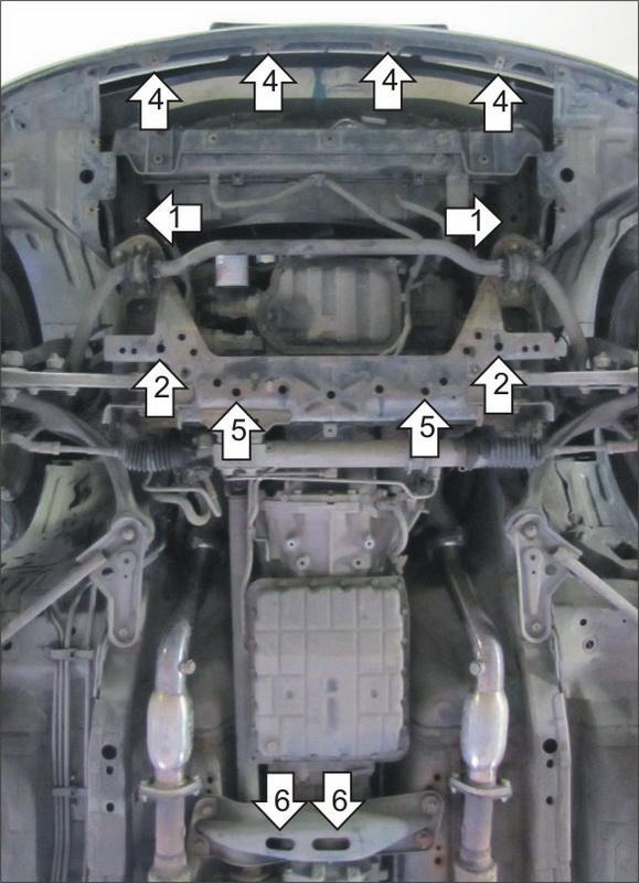 Защита алюминиевая Мотодор (Двигатель, Коробка переключения передач), 5 мм, Алюминий для Nissan Skyline 2001-2004 арт. 31409