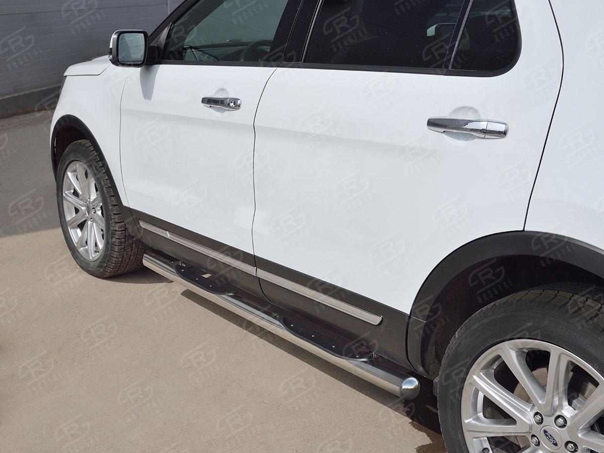 Пороги труба d76 с накладкой вариант 3 для Ford Explorer 2015, Slitkoff FET-0026653