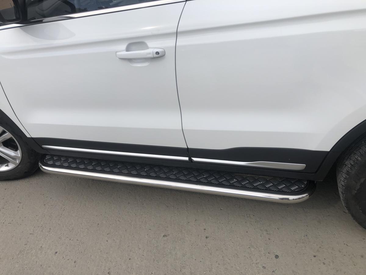 Пороги с накладным листом для автомобиля Geely Atlas 2018 арт. GA.18.41