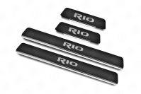 Накладки на пороги RUSSTAL (нерж., карбон, надпись) KIRIO17-06 для автомобиля Kia Rio 2017-, РусСталь