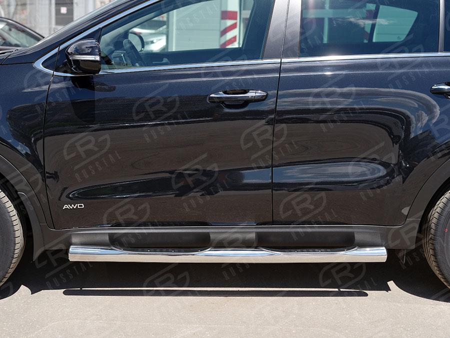 Пороги труба d76 с накладкой вариант 3 Kia Sportage 2016, Slitkoff KST-002288