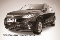 Защита переднего бампера d76+d57 двойная черная Volkswagen Touareg (2010-2014) , Slitkoff, арт. VWTR-002B