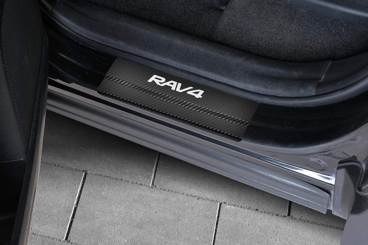 Накладки на пороги RUSSTAL (нерж., карбон, надпись) TR4Z15-06 для TOYOTA RAV4 2015-2019