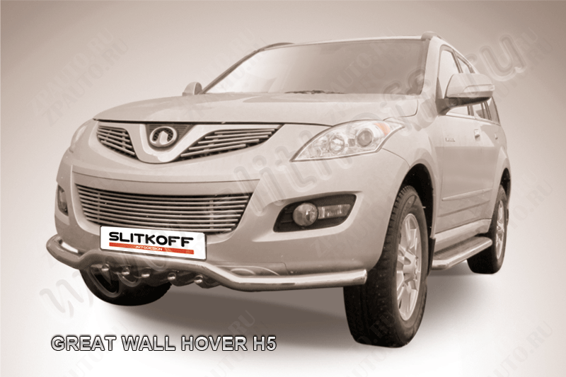 Защита переднего бампера d57 волна с ЗК Great Wall Hover H5 (2010-2017) Black Edition, Slitkoff, арт. GWHN-H5-001BE