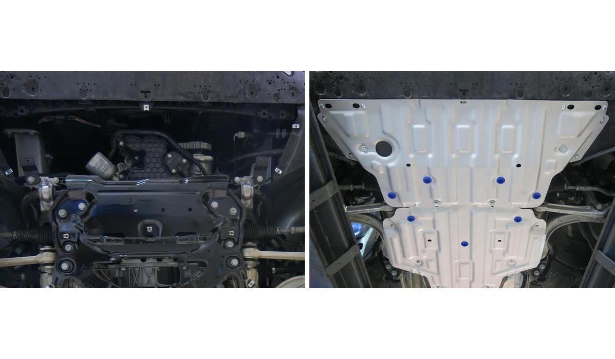 Защита картера Rival для Audi A4 B9 АКПП 2015-2020, штампованная, алюминий 3 мм, с крепежом, 333.0334.1