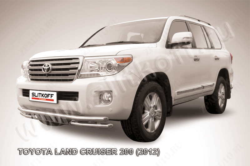 Защита переднего бампера d57+d57 двойная с защитой картера Toyota Land Cruiser 200 (2012-2015) Black Edition, Slitkoff, арт. TLC2-12-003BE