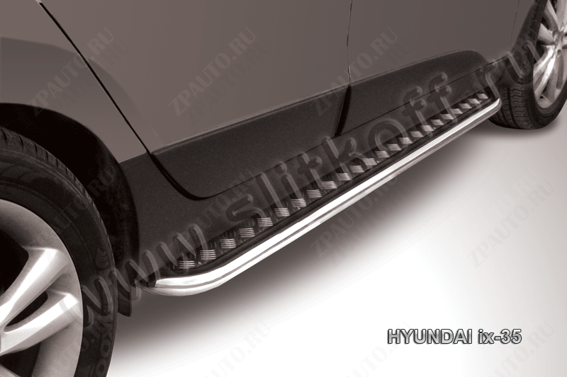 Защита порогов d57 с листом усиленная Hyundai ix-35 (2010-2015) Black Edition, Slitkoff, арт. Hix35-007BE