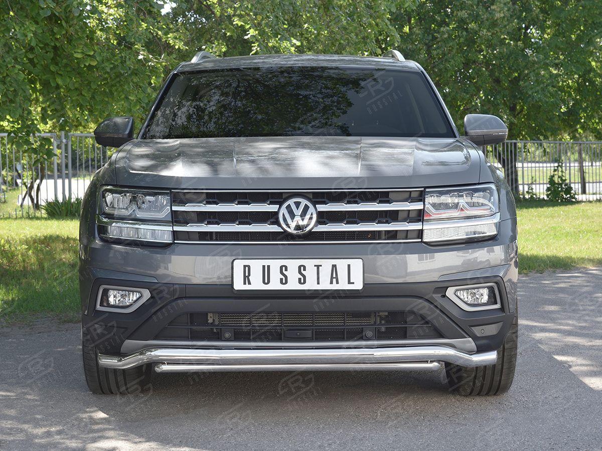 Защита переднего бампера двойная d57/42 дуга на Volkswagen Teramont 2017, Slitkoff VTMZ-002988