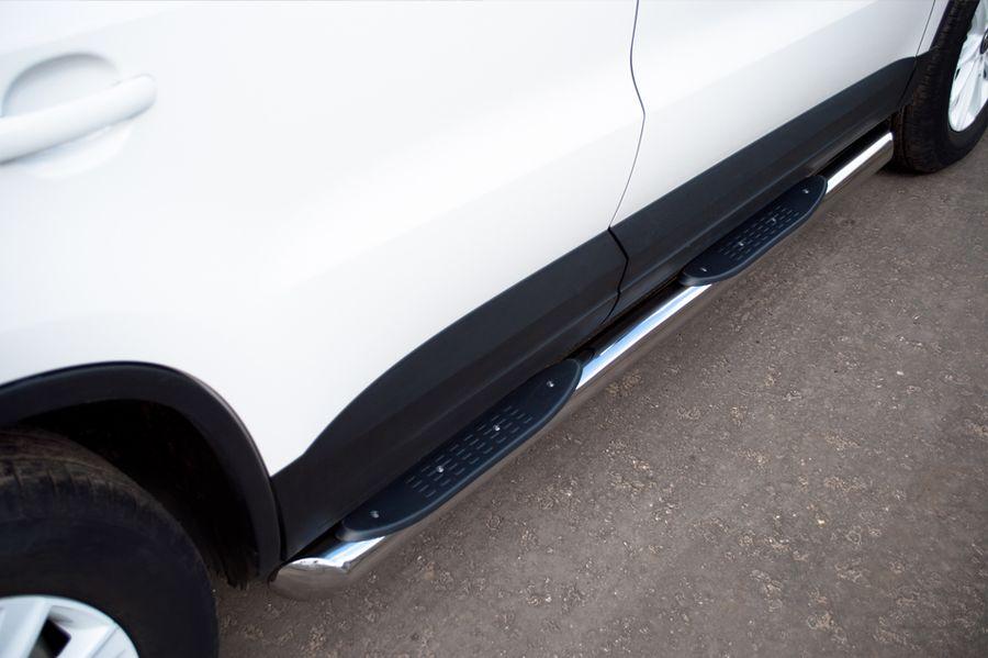 Пороги труба d76 с накладками вариант 1 для Volkswagen Tiguan Track&Field Track&Style 2011-2016, Slitkoff VGT-0004941