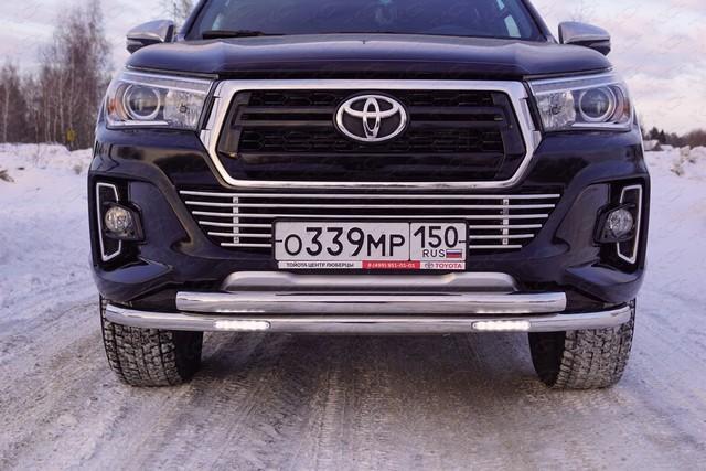 Защита передняя нижняя (двойная с ДХО) 60,3/60,3 мм для автомобиля Toyota Hilux Exclusive 2018- TCC Тюнинг арт. TOYHILUXEXC18-08