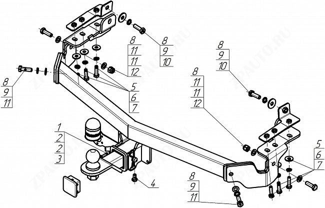 Фаркоп Chery Tiggo 9 2024-2026, тип шара E, MOTODOR, арт. 99034-E