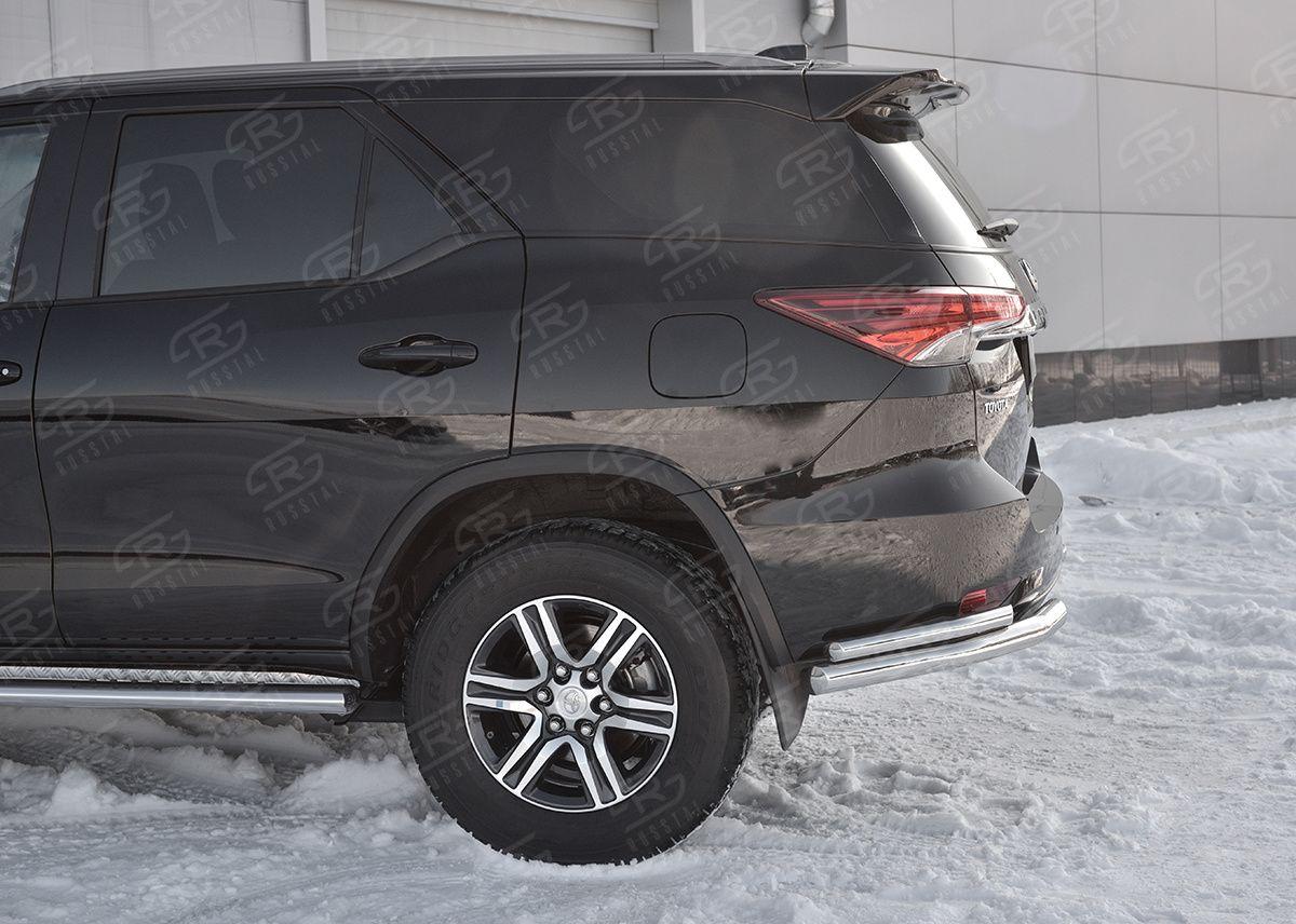 Защита заднего бампера уголки d57/42 на Toyota Fortuner 2017, Slitkoff TFZ-002893