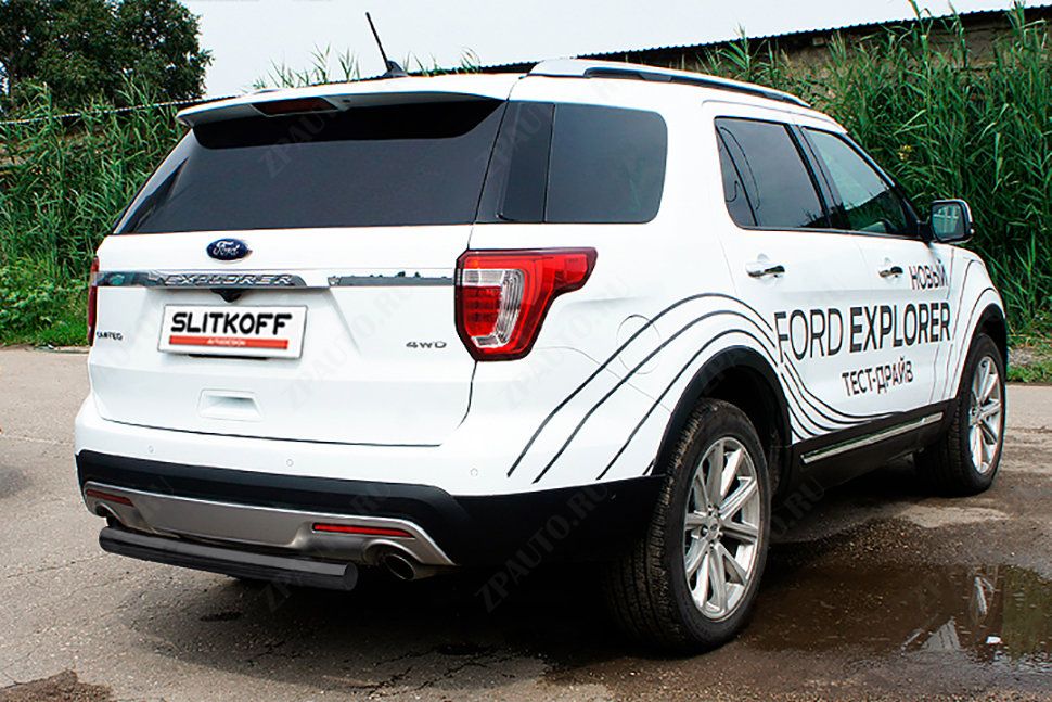 Защита заднего бампера d76 черная Ford Explorer (2017-2019) , Slitkoff, арт. FEX18008B