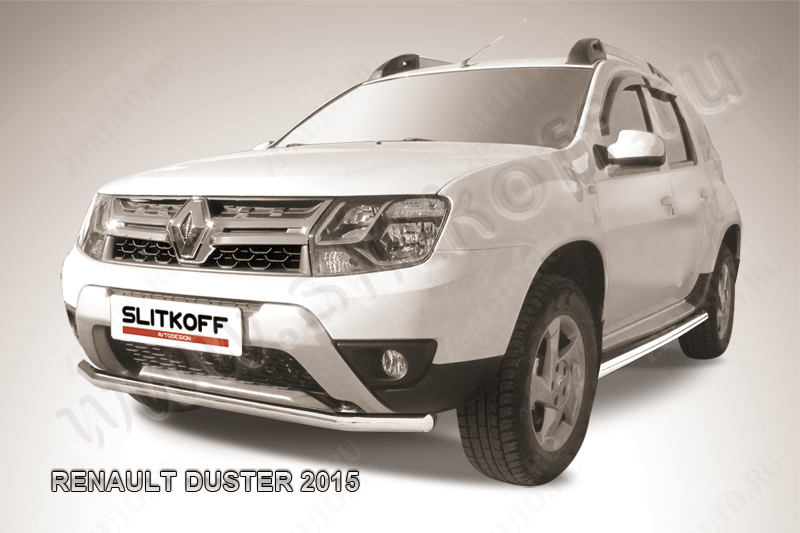 Защита переднего d57 бампера Renault Duster (2015-2021) Black Edition, Slitkoff, арт. RD15003BE