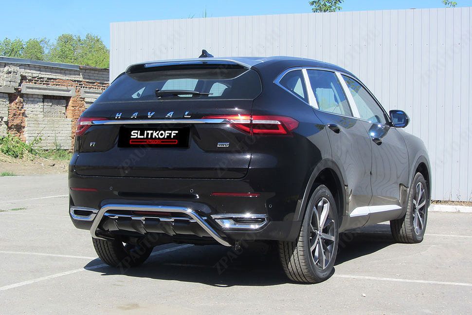 Защита заднего бампера d42 скоба Haval F7 F7x (2019-2023) , Slitkoff, арт. HavF7010