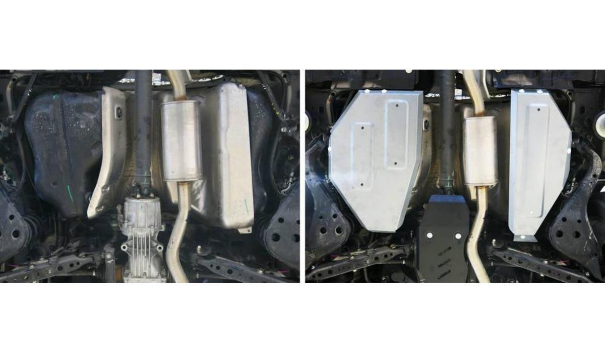 Защита топливного бака Rival для Nissan Qashqai II Россия 4WD 2015-2019, штампованная, алюминий 4 мм, с крепежом, 2 части, 333.4149.1